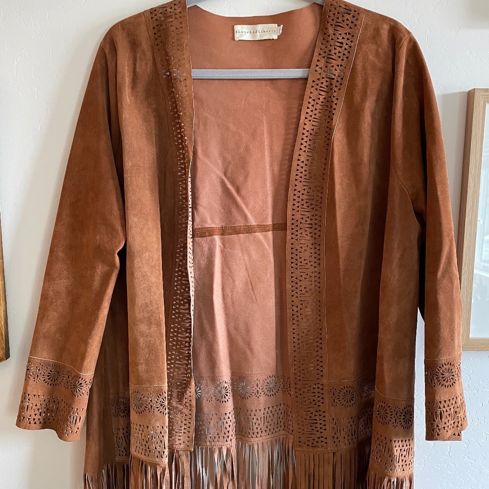 Johnny Was Brown Suede Fringe Leather Jacket